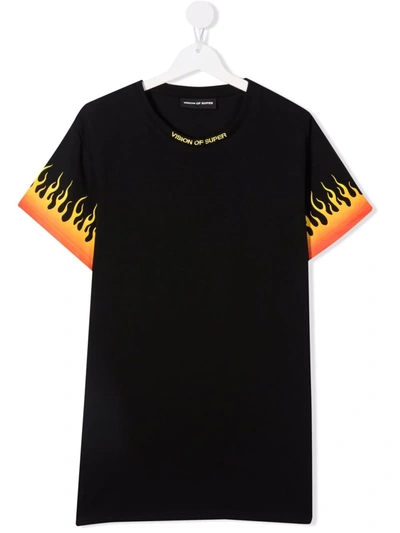 Vision Of Super Teen Flame Print T-shirt In Black