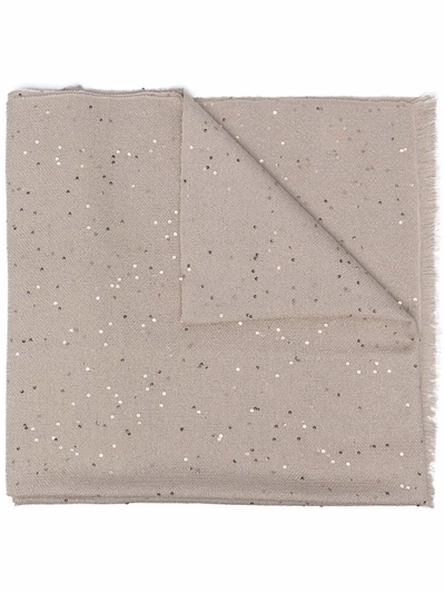 Brunello Cucinelli Sequin-embellished Cashmere-blend Scarf In Neutrals