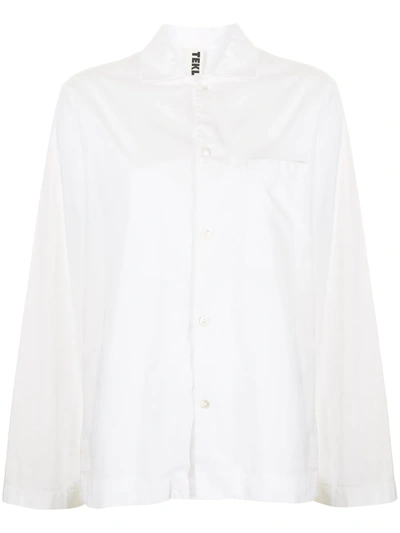 Shop Tekla Poplin Long-sleeve Pajama Shirt In White