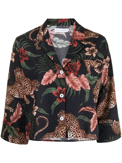Shop Desmond & Dempsey Soleia Tiger-print Pyjama Top In Black