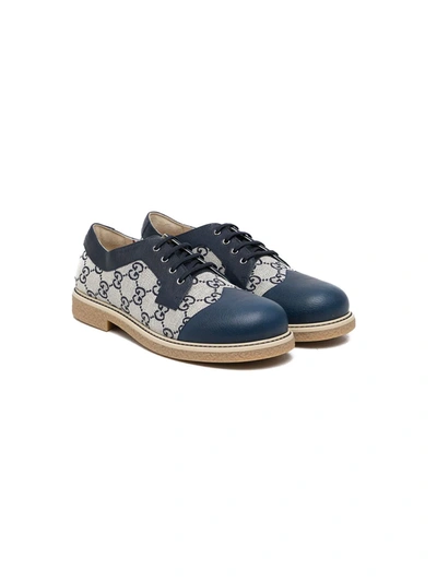 Shop Gucci Teen Gg Canvas Brogues In Blue