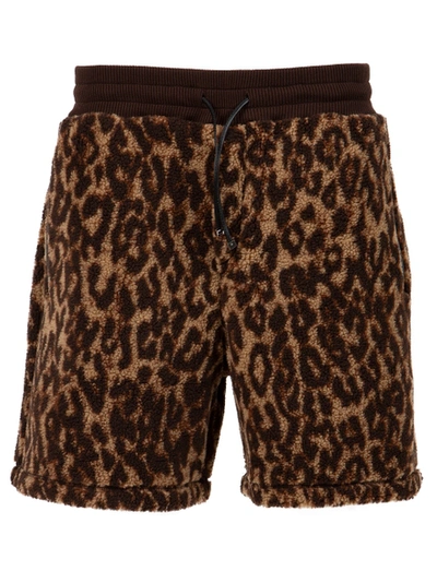 Shop Amiri Leopard-print Polar Fleece Shorts Brown