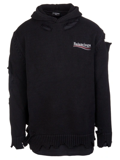 Shop Balenciaga Political Campaign Destroyed Hoodie Black