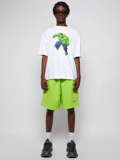 Shop Balenciaga Fluorescent Logo Sweat Shorts Lime And Black