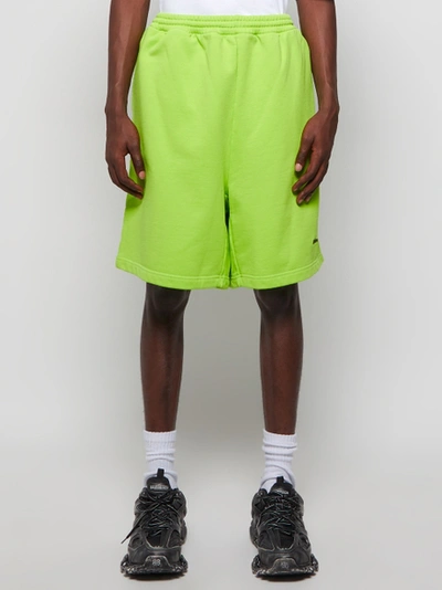 Shop Balenciaga Fluorescent Logo Sweat Shorts Lime And Black