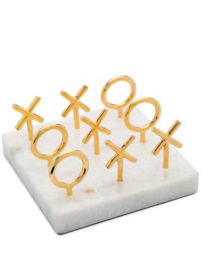 Jonathan Adler Gold Tone And White Marble Tic-tac-toe Set In Nude