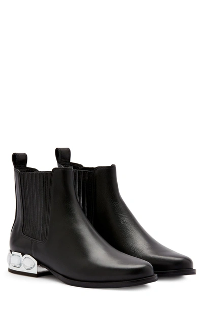 Shop Sophia Webster Bessie Embellished Block Heel Leather Chelsea Boot In Black Nappa Silver