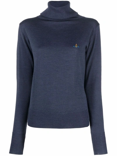 Shop Vivienne Westwood Guilia High-neck Wool Jumper In 蓝色