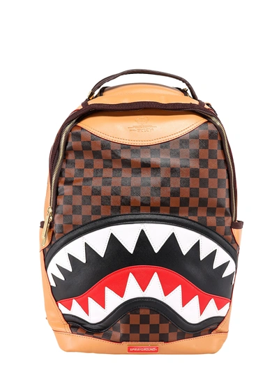 Sprayground Backpack In Vegan Leather With Shark Mouth In Brown