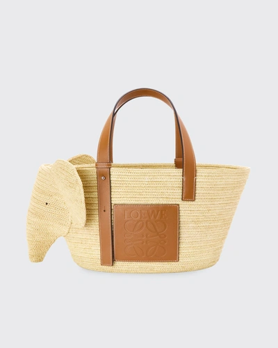 Shop Loewe Elephant Raffia Basket Tote Bag In Natural/tan