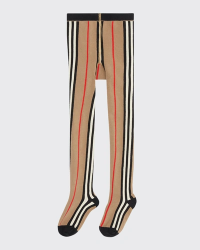 Shop Burberry Girl's Icon Stripe Tights In Beige