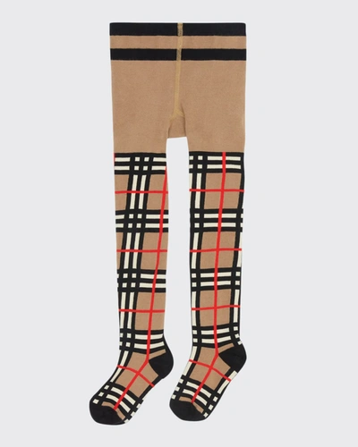 Shop Burberry Girl's Vintage Check Tights In Beige
