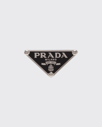 Shop Prada Enamel Triangle Logo Clip Earring, Left In Black
