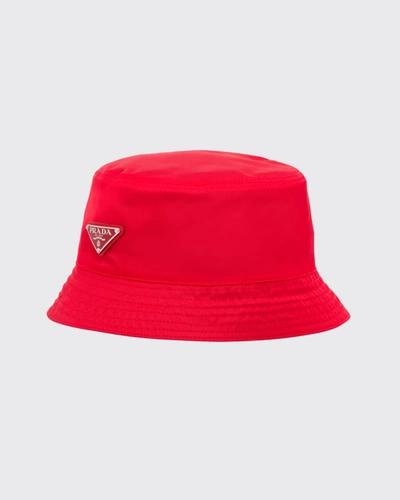 Shop Prada Men's Nylon Bucket Hat In F0009 Bianco