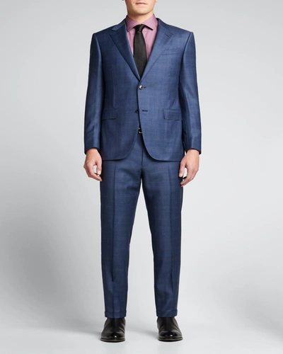 Shop Ermenegildo Zegna Men's Tonal Plaid Wool-silk Suit In Blue Navy Check