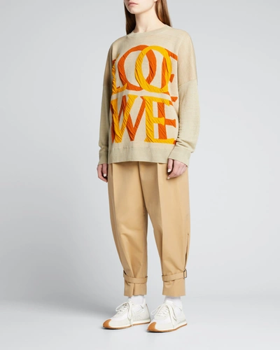 Shop Loewe Love Jacquard Sweater In Sand