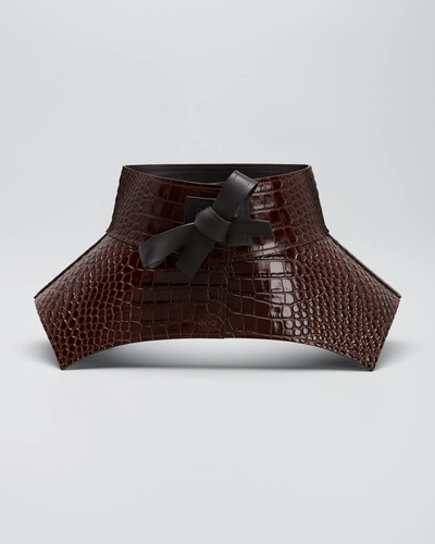 Shop Loewe Obi Croc-embossed Leather Corset Belt In Dark Brown