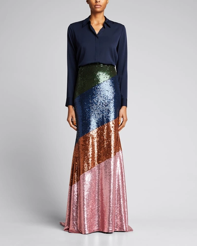 Shop Carolina Herrera Rainbow Sequin Skirt In Multi