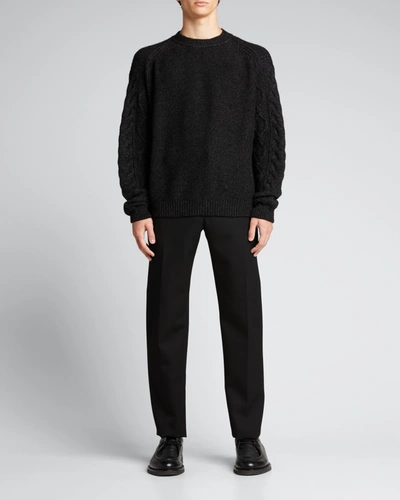 Shop Agnona Men's Cashmere-silk Aran-sleeve Sweater In Black