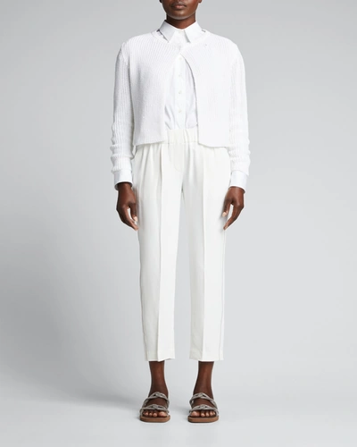 Shop Brunello Cucinelli One-button Linen-silk Cardigan In Cj159 White