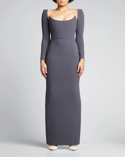 Shop Alex Perry Satin Crepe Corset Column Gown In Charcoal
