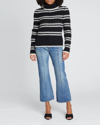 Shop Saint Laurent Crochet Stripe Turtleneck Sweater In Nero-natural