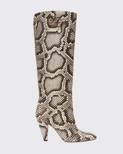 Shop Fendi Python-print Knee Boots In Roccia