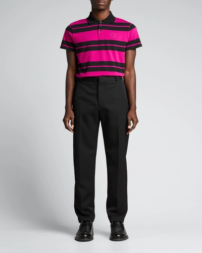 Shop Saint Laurent Men's Ysl Striped Pique Polo Shirt In Neromulti