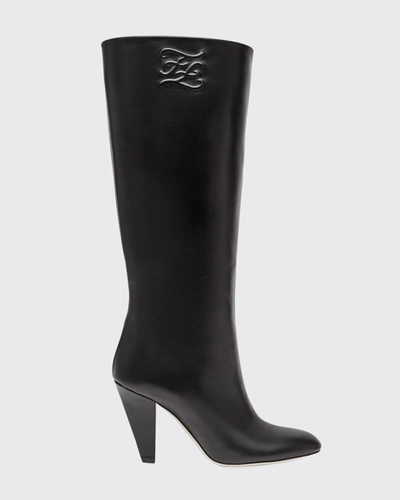 Shop Fendi 95mm Leather Knee Boots In Nero