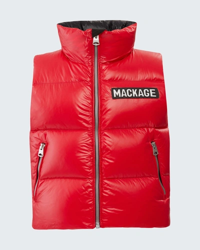 Shop Mackage Kid's Charlee Quilted Logo Vest In Red