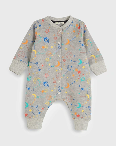 Shop Bonniemob Kid's Space-print Cotton Coverall In Grey Cosmic