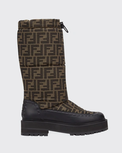 Shop Fendi Zucca Ff Quilted Tall Boots In Tabacco Nero