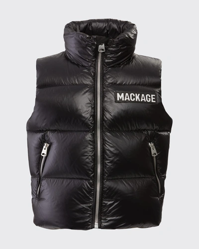 Shop Mackage Kid's Charlee Quilted Logo Vest In Black