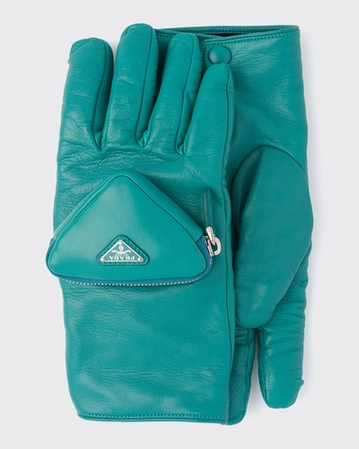 Shop Prada Runaway Napa Gloves W/ Zip Pouch In F0363 Pavone