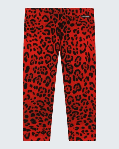 Shop Dolce & Gabbana Girl's Cheetah-print Stretch Cotton Leggings In H793n Redbk Prt