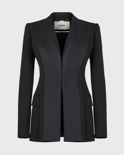 Shop Fendi Peaked-lapel Grain De Poudre Jacket In Black