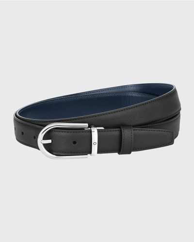 Shop Montblanc Men's Horseshoe-buckle Reversible Leather Belt In Black