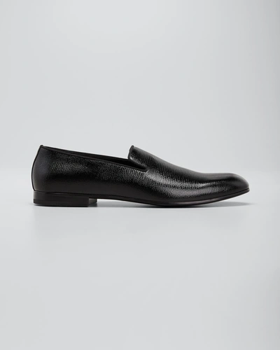 Shop Giorgio Armani Men's Textured Formal Smoking Slippers In Black