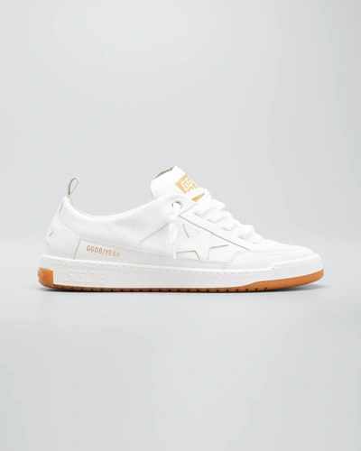 Shop Golden Goose Men's Yeah Two-tone Leather Low-top Sneakers In Optic White