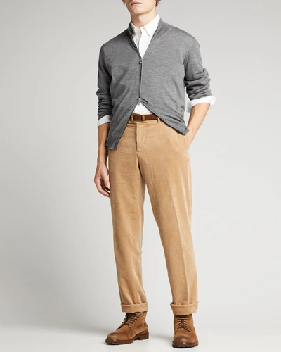 Shop Brunello Cucinelli Men's Wool-cashmere Zip Cardigan In Cg217 Med Grey