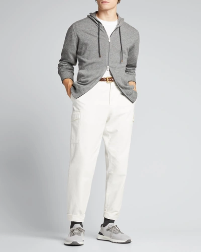 Shop Brunello Cucinelli Men's Cashmere Zip Cardigan Hoodie In Cg217 Med Grey