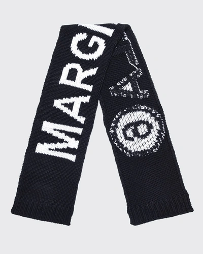 Mm6 Maison Margiela Kids' Logo Intarsia Knit Scarf In Black | ModeSens