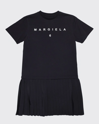 Shop Mm6 Maison Margiela Girl's Logo Pleated Dress In M6900