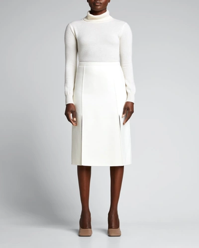 Shop Michael Kors Double-slit Wool Skirt In Ivory