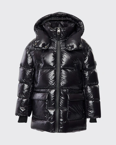 Shop Mackage Kid's Kennie Puffer Hooded Parker In Black