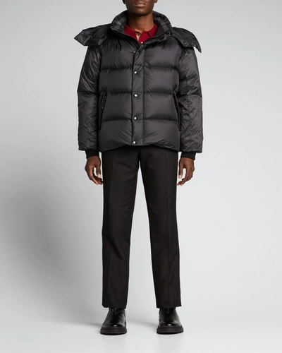 Shop Burberry Men's Check-lined Puffer Jacket In Black