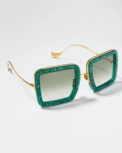 Shop Anna-karin Karlsson Beaming Sky Swarovski Square Acetate Sunglasses In Emerald Crystal