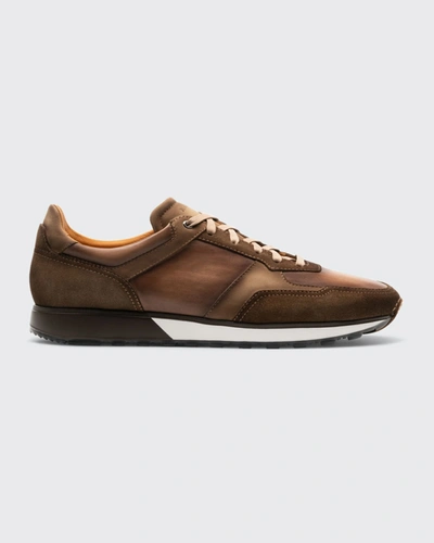 Shop Magnanni Men's Arco Mix-leather Trainer Sneakers In Taupe