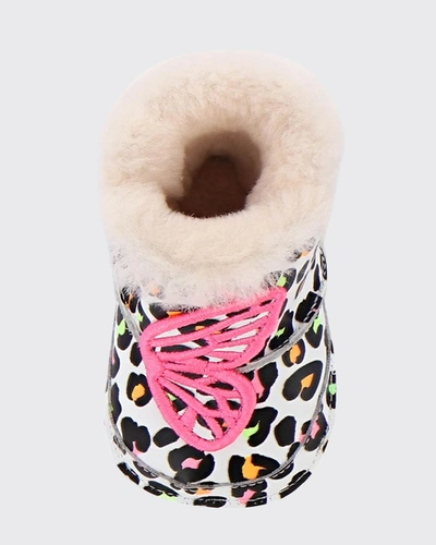 Shop Sophia Webster Girl's Leopard-print Butterfly Snow Boots With Fur Trim, Baby In Leopard Orange