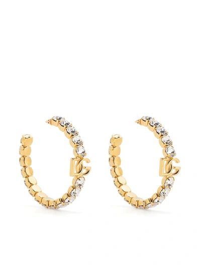 Shop Dolce & Gabbana Dg Crystal-embellished Hoop Earrings In Gold